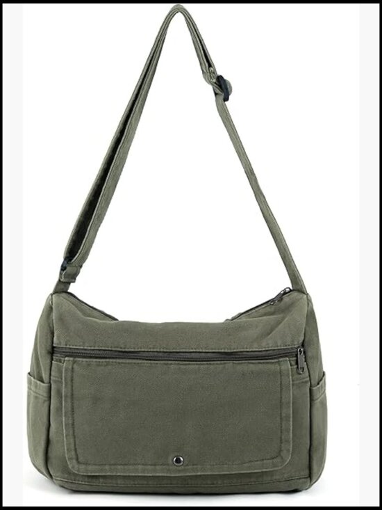 Handbags - Canvas Messenger Bag Crossbody Tote with Multiple Pockets Vintage Satchel